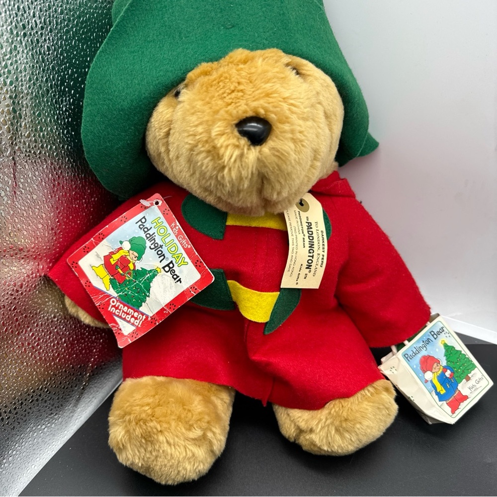 Vintage Holiday Paddington Bear Holding Kids Gifts 17 Inch With Tags & Ornament